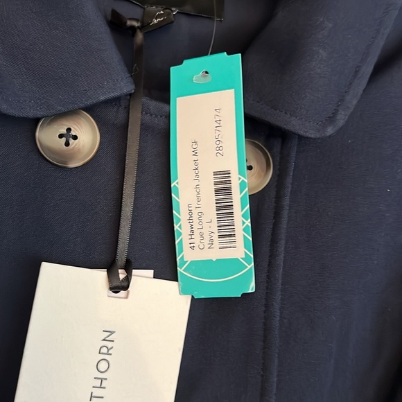 Hawthorne Crue Navy trench coat L New - Picture 2 of 5
